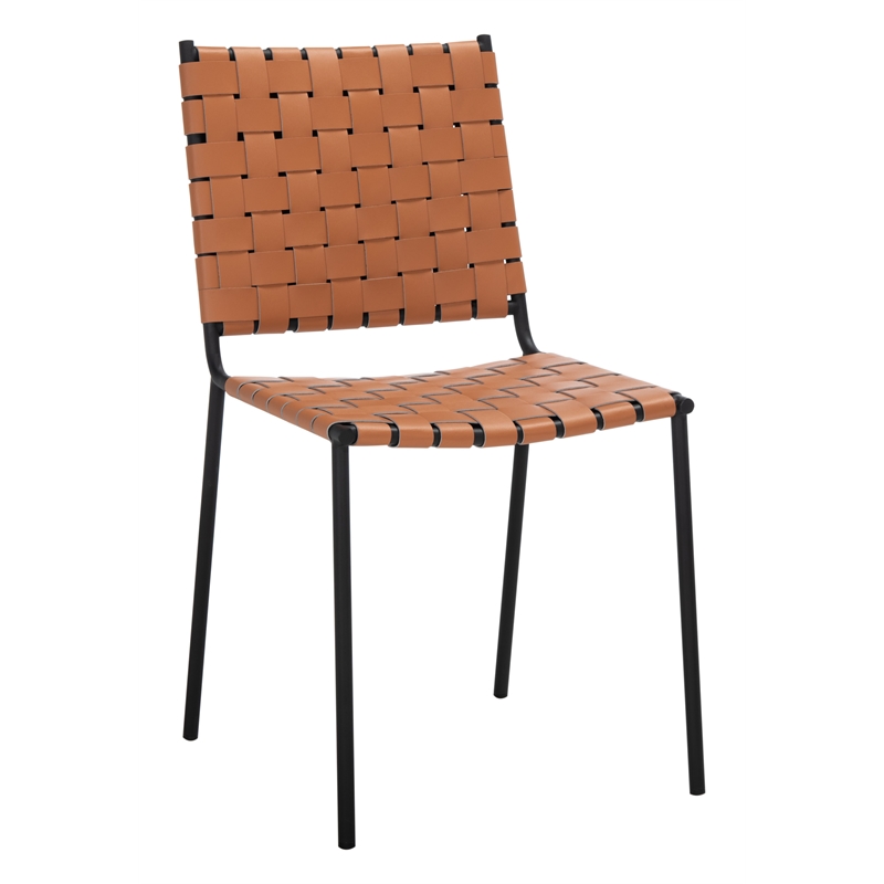 Safavieh Wesson Leather and Iron Woven Dining Chair in Amber / Black