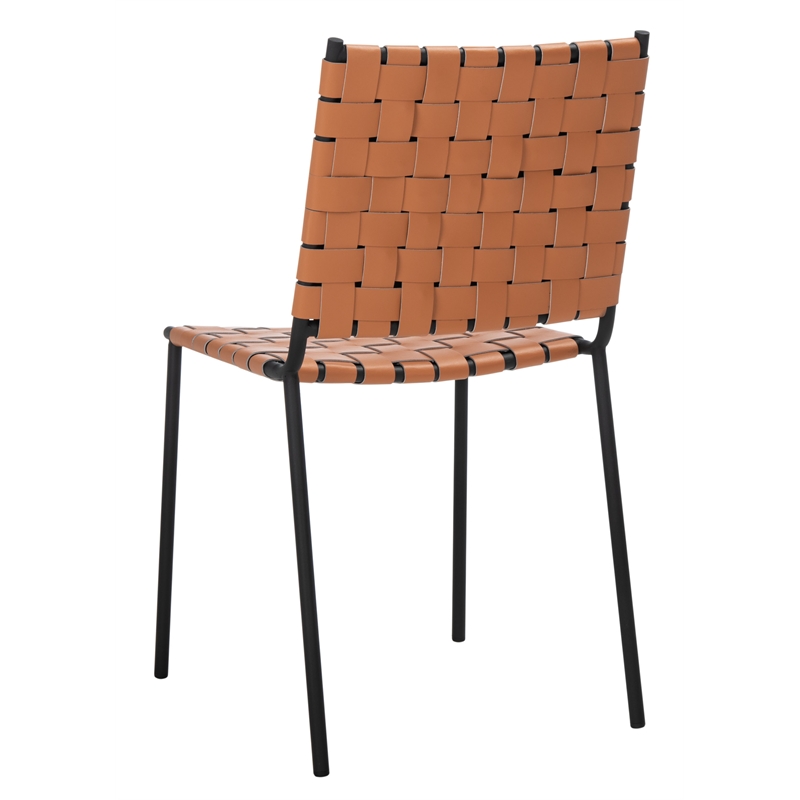 Safavieh Wesson Leather and Iron Woven Dining Chair in Amber / Black