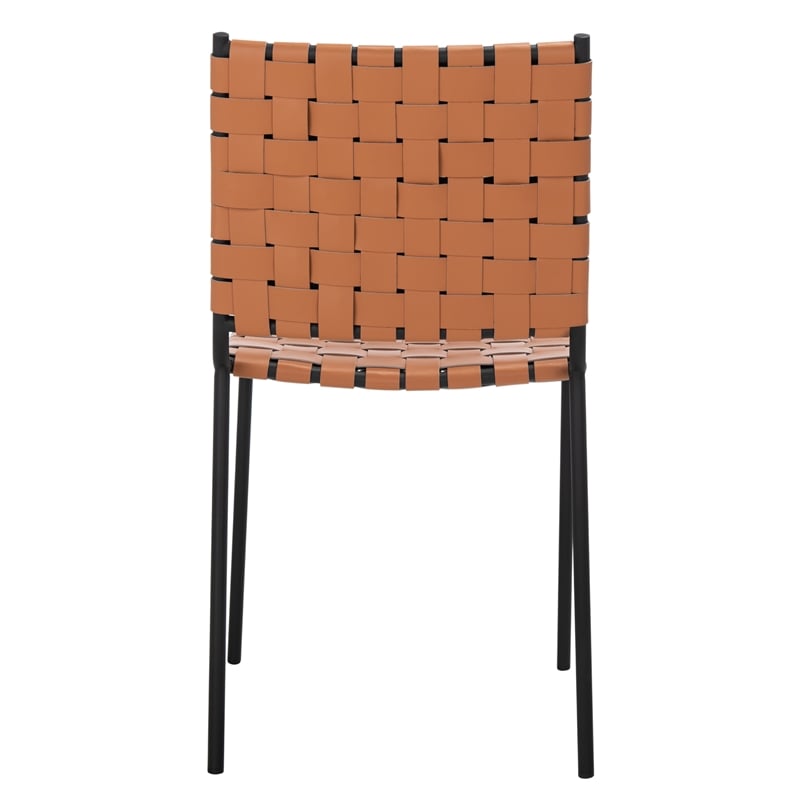 Safavieh Wesson Leather and Iron Woven Dining Chair in Amber / Black