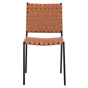 Safavieh Wesson Leather and Iron Woven Dining Chair in Amber / Black
