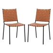 Safavieh Wesson Leather and Iron Woven Dining Chair in Amber / Black