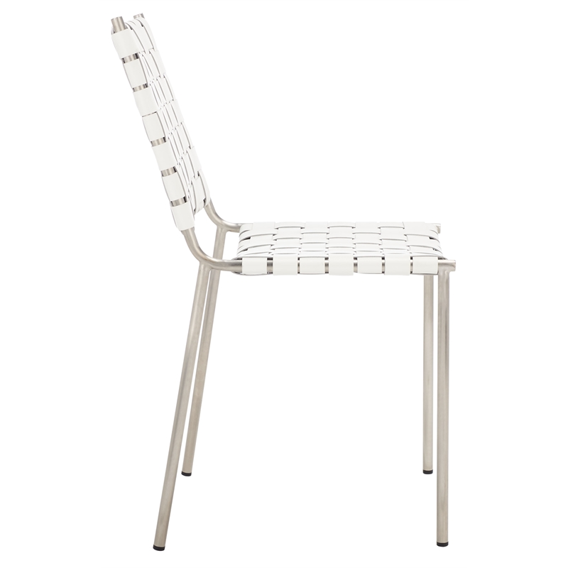 Safavieh Wesson Leather and Iron Woven Dining Chair in White / Silver