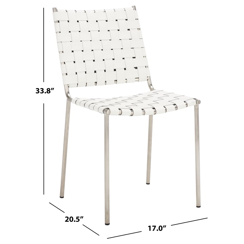 Safavieh Wesson Leather and Iron Woven Dining Chair in White / Silver