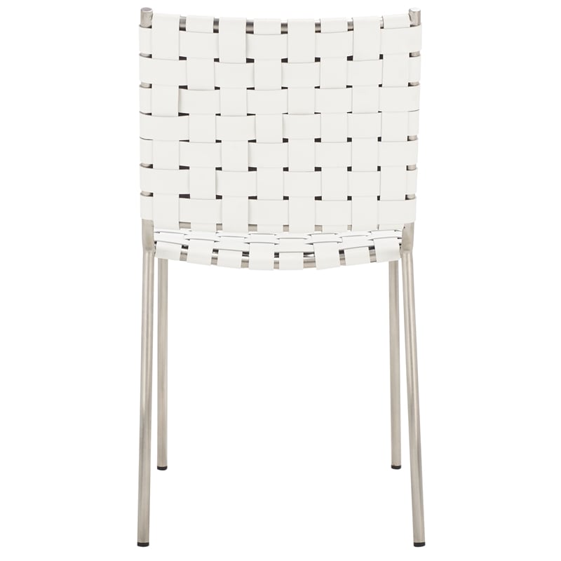 Safavieh Wesson Leather and Iron Woven Dining Chair in White / Silver