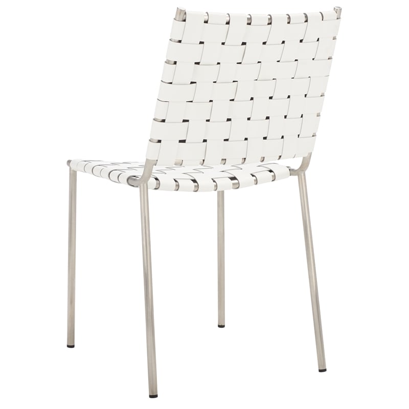 Safavieh Wesson Leather and Iron Woven Dining Chair in White / Silver