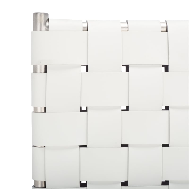 Safavieh Wesson Leather and Iron Woven Dining Chair in White / Silver