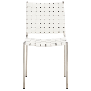Safavieh Wesson Leather and Iron Woven Dining Chair in White / Silver