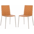 Safavieh Rayne Leather and Iron Woven Dining Chair in Amber / Silver