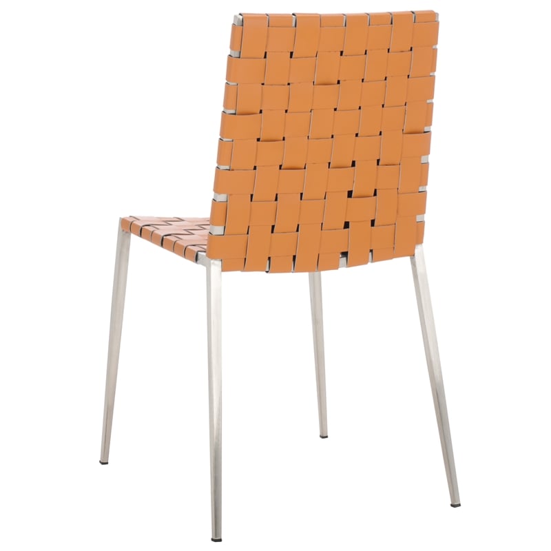 Safavieh Rayne Leather and Iron Woven Dining Chair in Amber / Silver