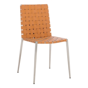Safavieh Rayne Leather and Iron Woven Dining Chair in Amber / Silver