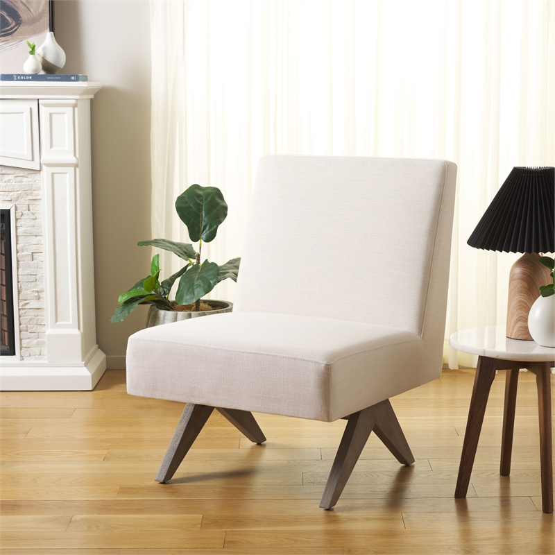 Safavieh Oliviadella Wood and Fabric Accent Chair in Cream / White