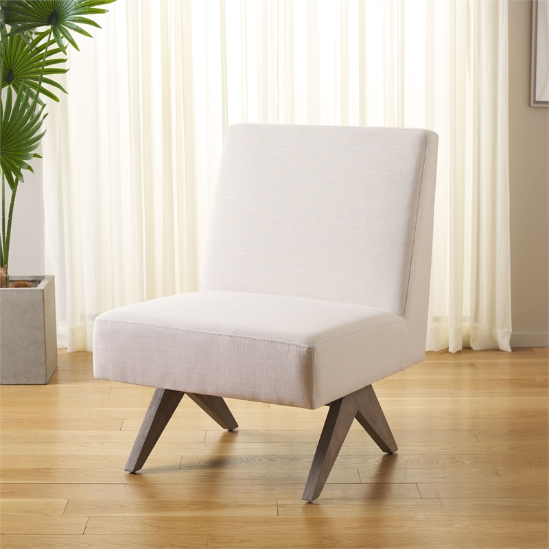 Safavieh Oliviadella Wood and Fabric Accent Chair in Cream / White