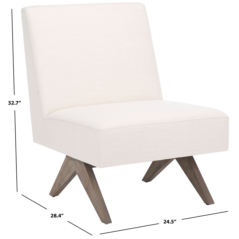 Safavieh Oliviadella Wood and Fabric Accent Chair in Cream / White