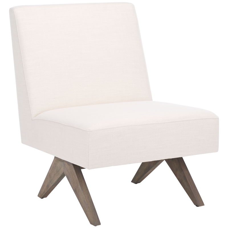 Safavieh Oliviadella Wood and Fabric Accent Chair in Cream / White