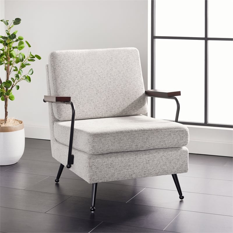 Safavieh Lohan Wood and Fabric Arm Chair in Light Gray / Gold