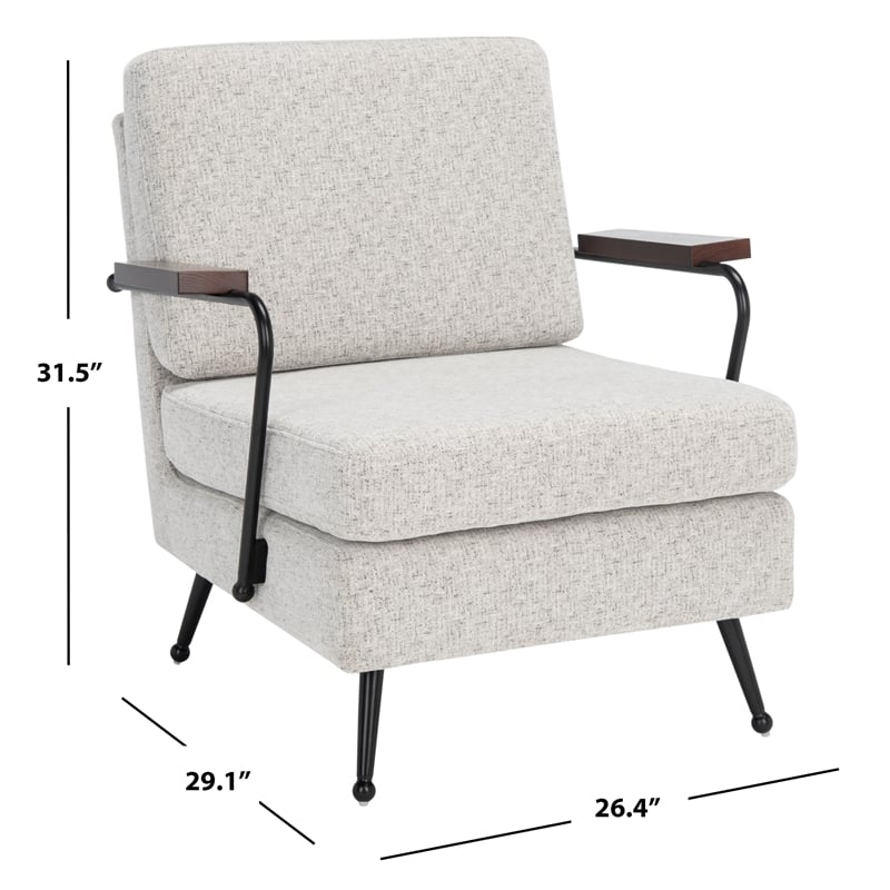 Safavieh Lohan Wood and Fabric Arm Chair in Light Gray / Gold