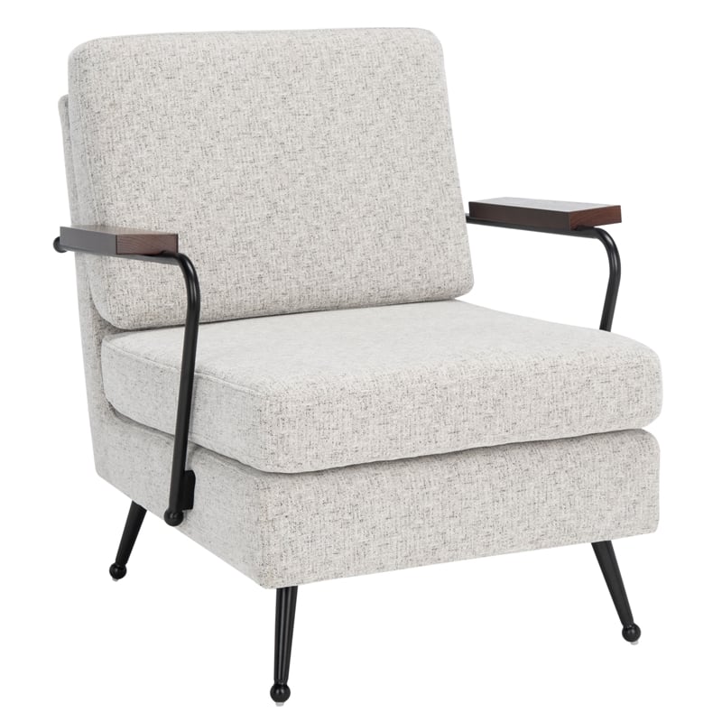 Safavieh Lohan Wood and Fabric Arm Chair in Light Gray / Gold
