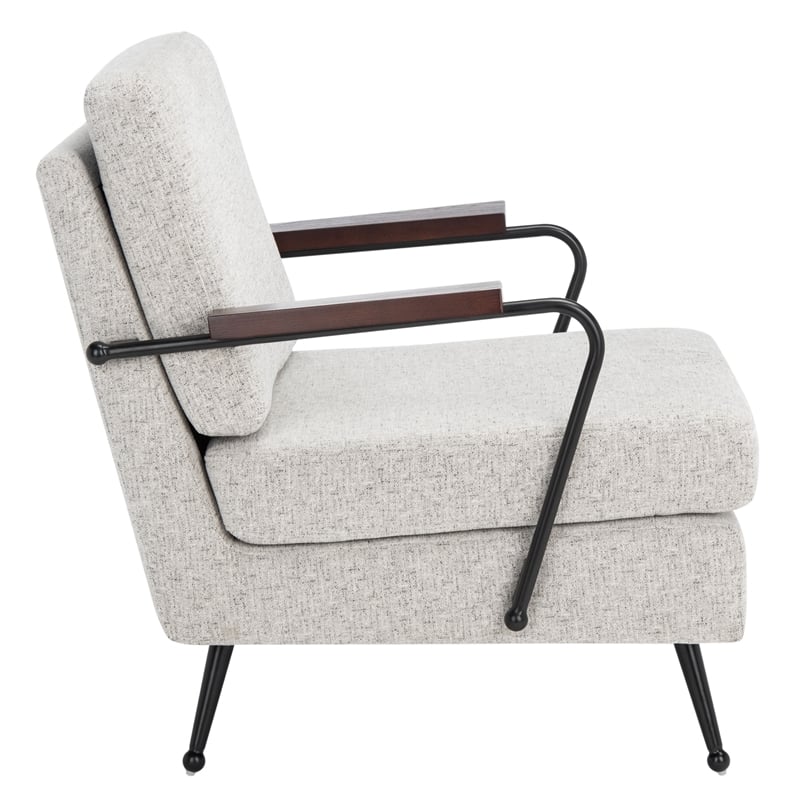 Safavieh Lohan Wood and Fabric Arm Chair in Light Gray / Gold