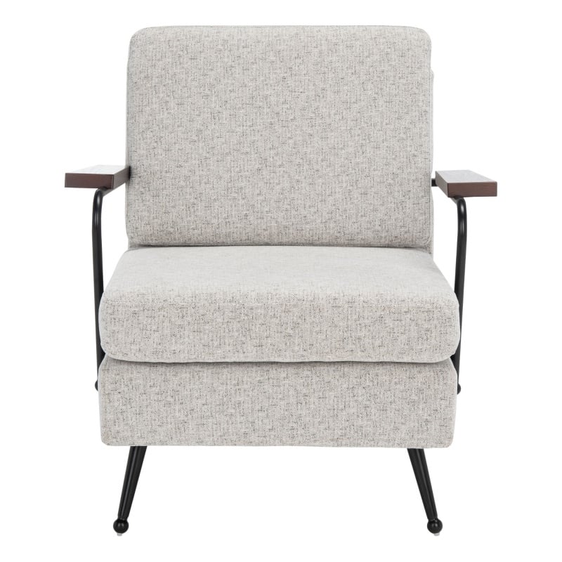 Safavieh Lohan Wood and Fabric Arm Chair in Light Gray / Gold