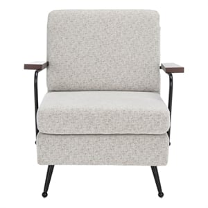 Safavieh Lohan Wood and Fabric Arm Chair in Light Gray / Gold