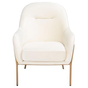 Safavieh Eleazer Velvet and Wood Accent Chair in Cream / Gold