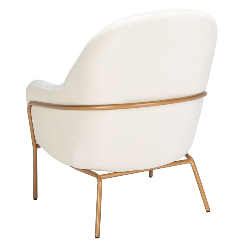 Safavieh Eleazer Velvet and Wood Accent Chair in Cream / Gold