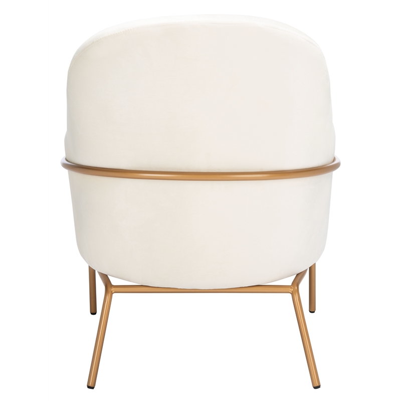 Safavieh Eleazer Velvet and Wood Accent Chair in Cream / Gold