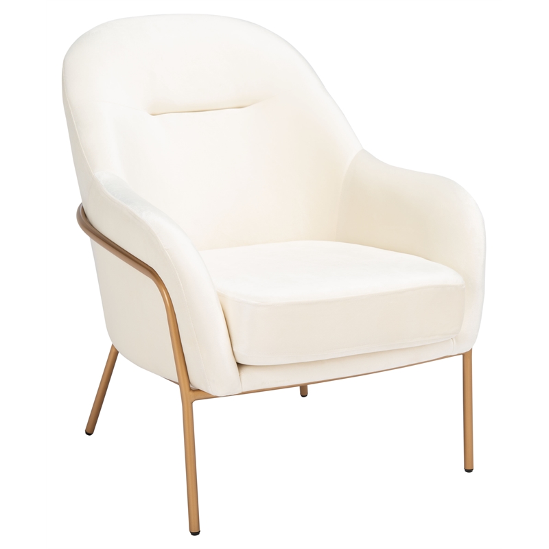 Safavieh Eleazer Velvet and Wood Accent Chair in Cream / Gold