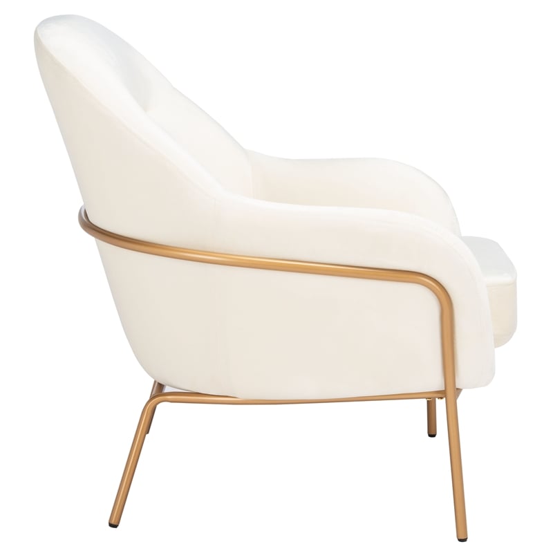 Safavieh Eleazer Velvet and Wood Accent Chair in Cream / Gold
