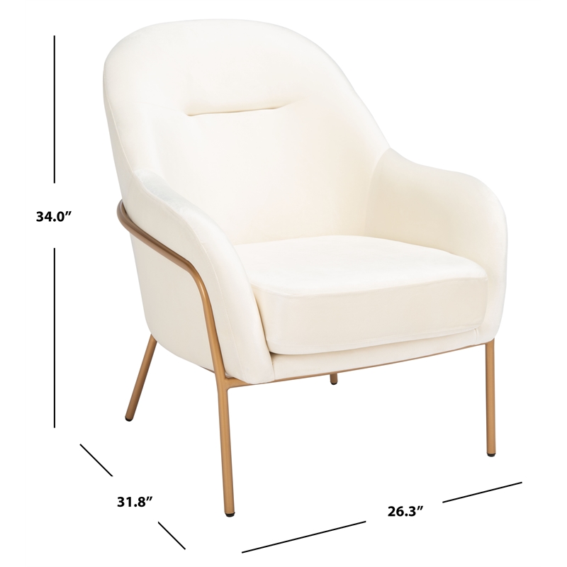 Safavieh Eleazer Velvet and Wood Accent Chair in Cream / Gold