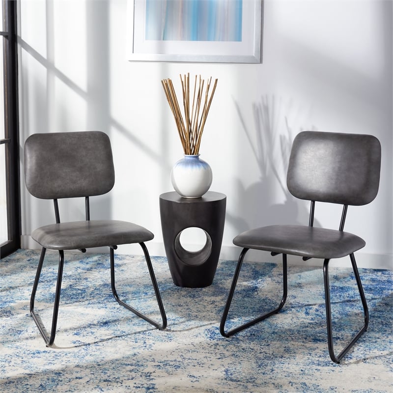 Safavieh Chavelle Metal and Wood Side Chair in Gray / Black