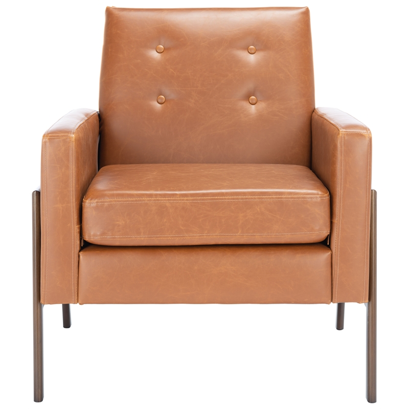Safavieh Roald Metal and Wood Sofa Accent Chair in Light Brown / Coffee