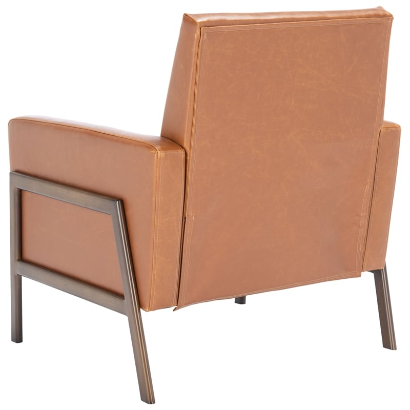 Safavieh Roald Metal and Wood Sofa Accent Chair in Light Brown / Coffee