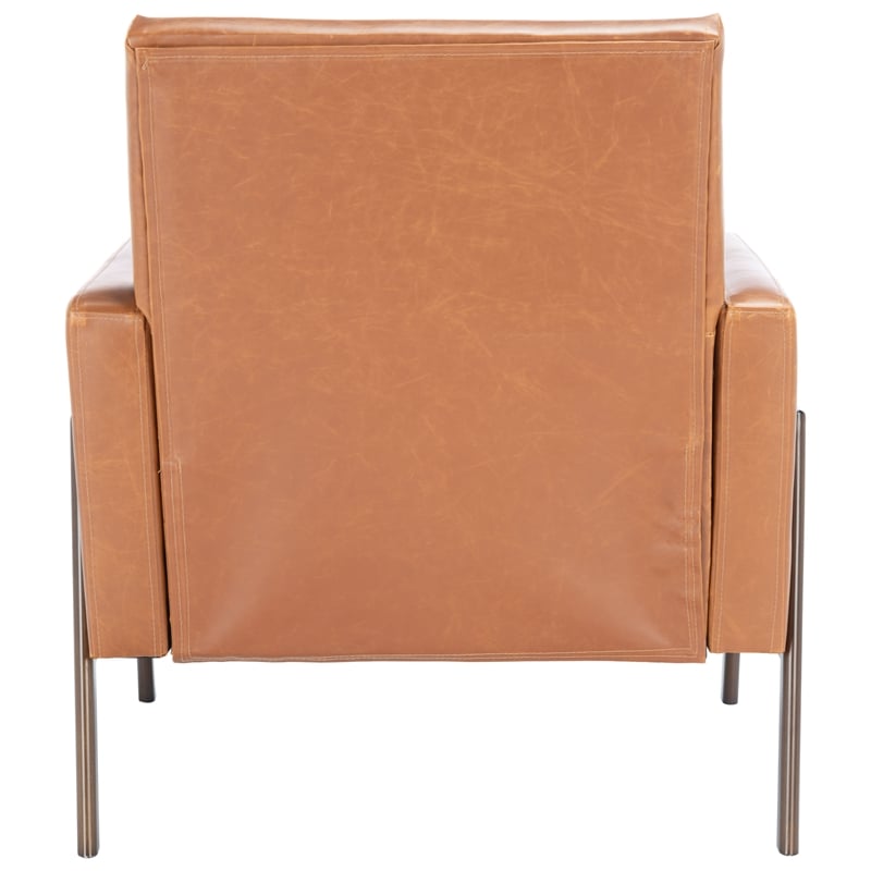Safavieh Roald Metal and Wood Sofa Accent Chair in Light Brown / Coffee