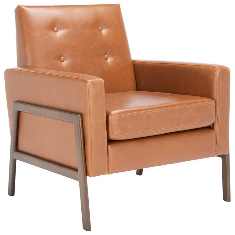 Safavieh Roald Metal and Wood Sofa Accent Chair in Light Brown / Coffee