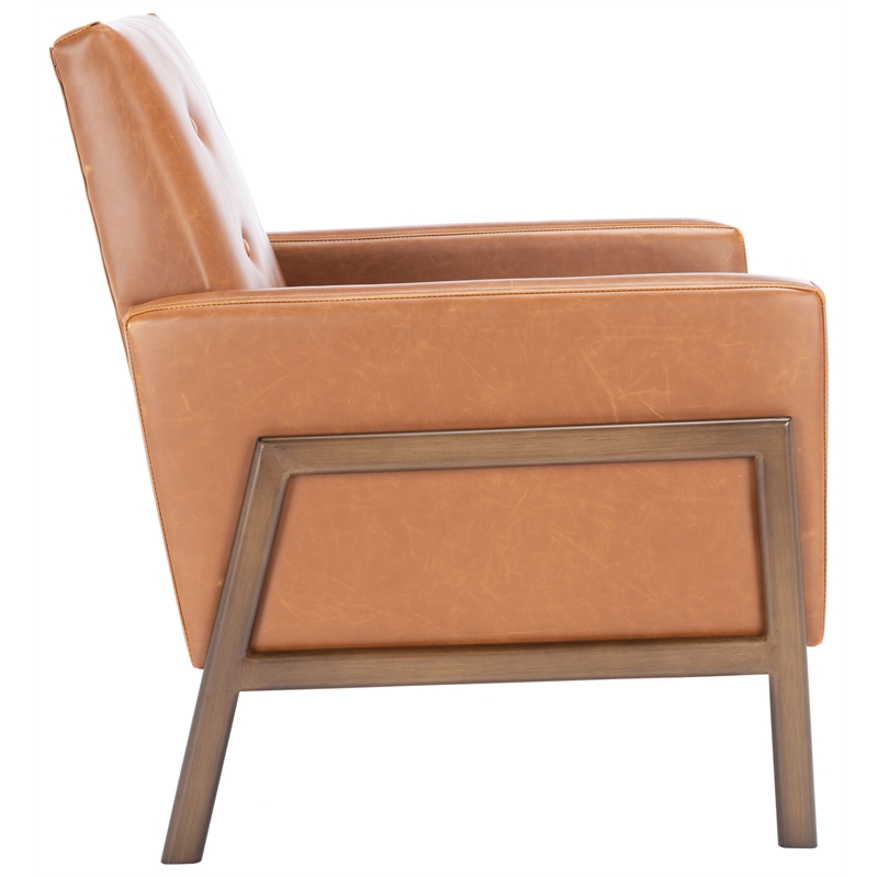Safavieh Roald Metal and Wood Sofa Accent Chair in Light Brown / Coffee