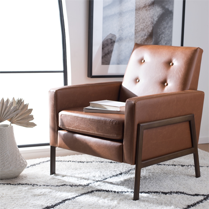 Safavieh Roald Metal and Wood Sofa Accent Chair in Light Brown / Coffee