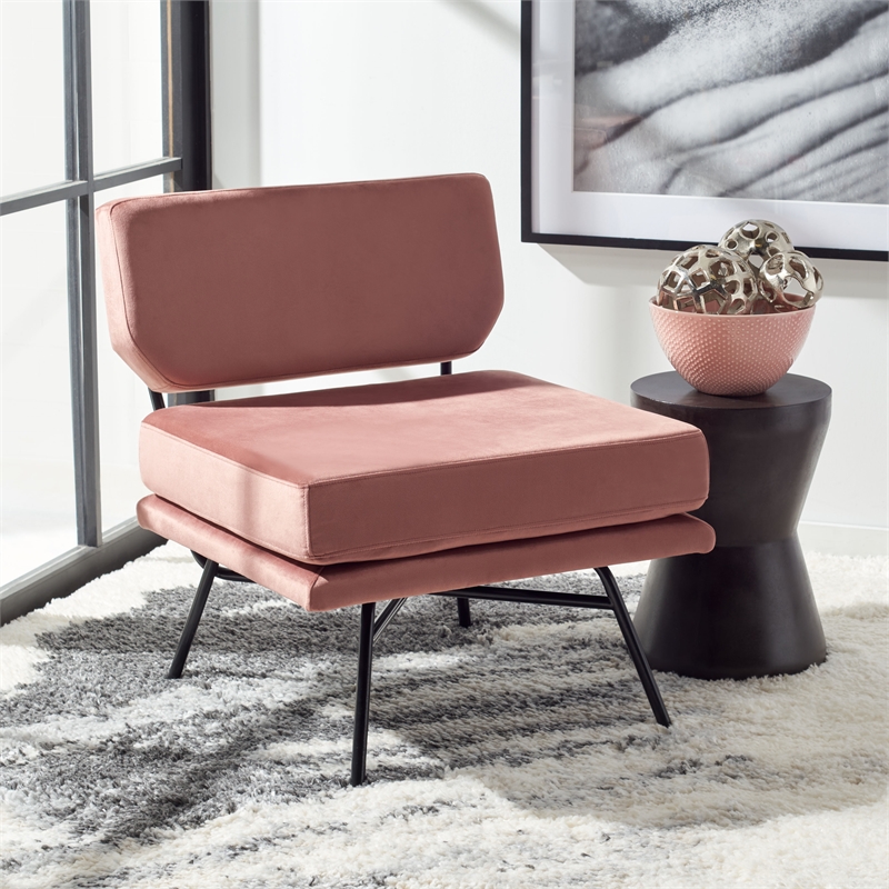 Safavieh Kermit Wood and Velvet Accent Chair in Dusty Rose / Black