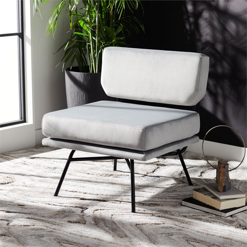 Safavieh Kermit Wood and Velvet Accent Chair in Gray / Black