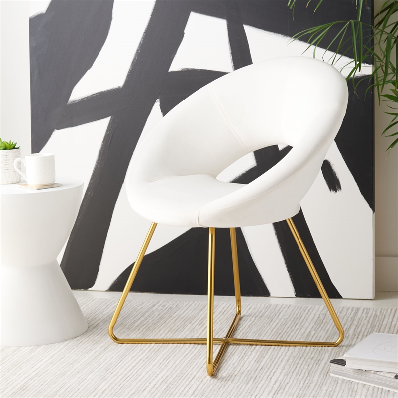 Safavieh Aliena Wood and Velvet Accent Chair in Ivory / Gold