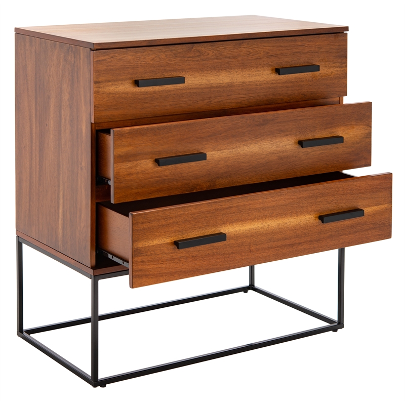 Safavieh Marquise Wood and Metal 3 Drawer Chest in Brown