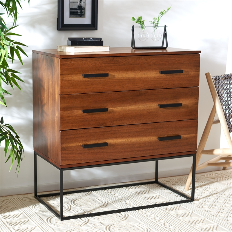 Safavieh Marquise Wood and Metal 3 Drawer Chest in Brown