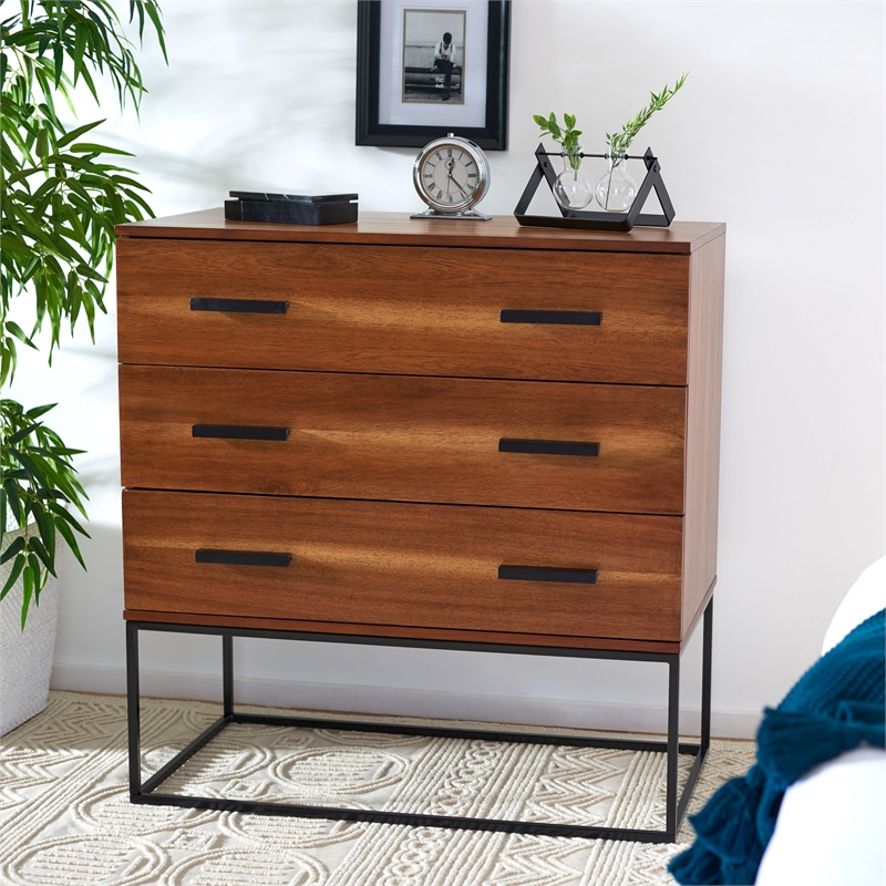 Safavieh Marquise Wood and Metal 3 Drawer Chest in Brown