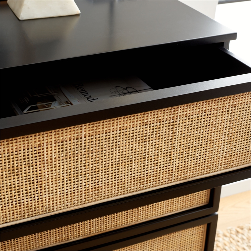 Safavieh Zadie Wood and Metal 3 Drawer Rattan Chest in Black / Natural