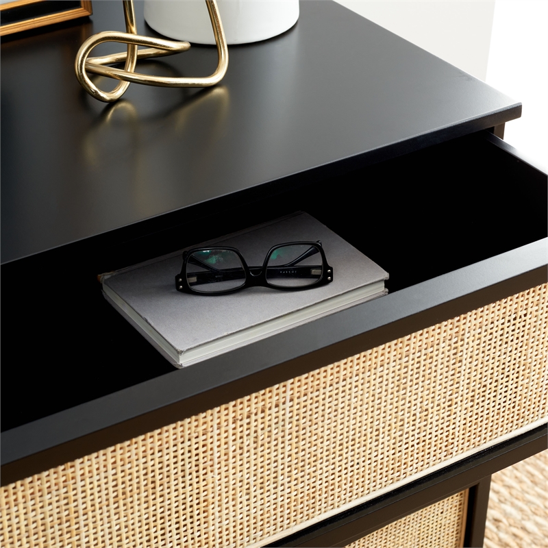 Safavieh Zadie Wood and Metal 3 Drawer Rattan Chest in Black / Natural