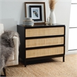 Safavieh Zadie Wood and Metal 3 Drawer Rattan Chest in Black / Natural