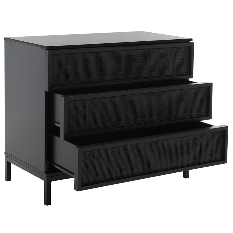 Safavieh Zadie Wood and Metal 3 Drawer Rattan Chest in Black
