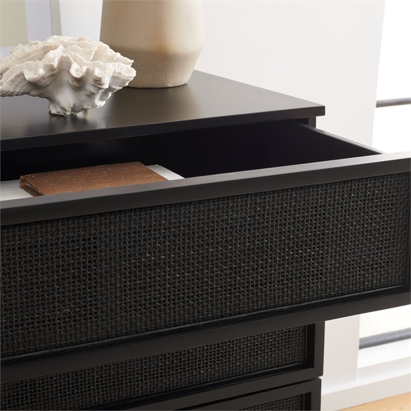 Safavieh Zadie Wood and Metal 3 Drawer Rattan Chest in Black
