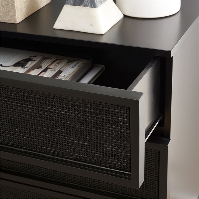 Safavieh Zadie Wood and Metal 3 Drawer Rattan Chest in Black