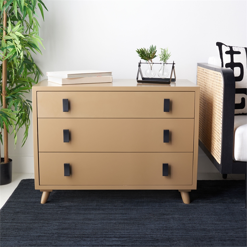 Safavieh Blaize Wood and Metal 3 Drawer Chest in Taupe / Black